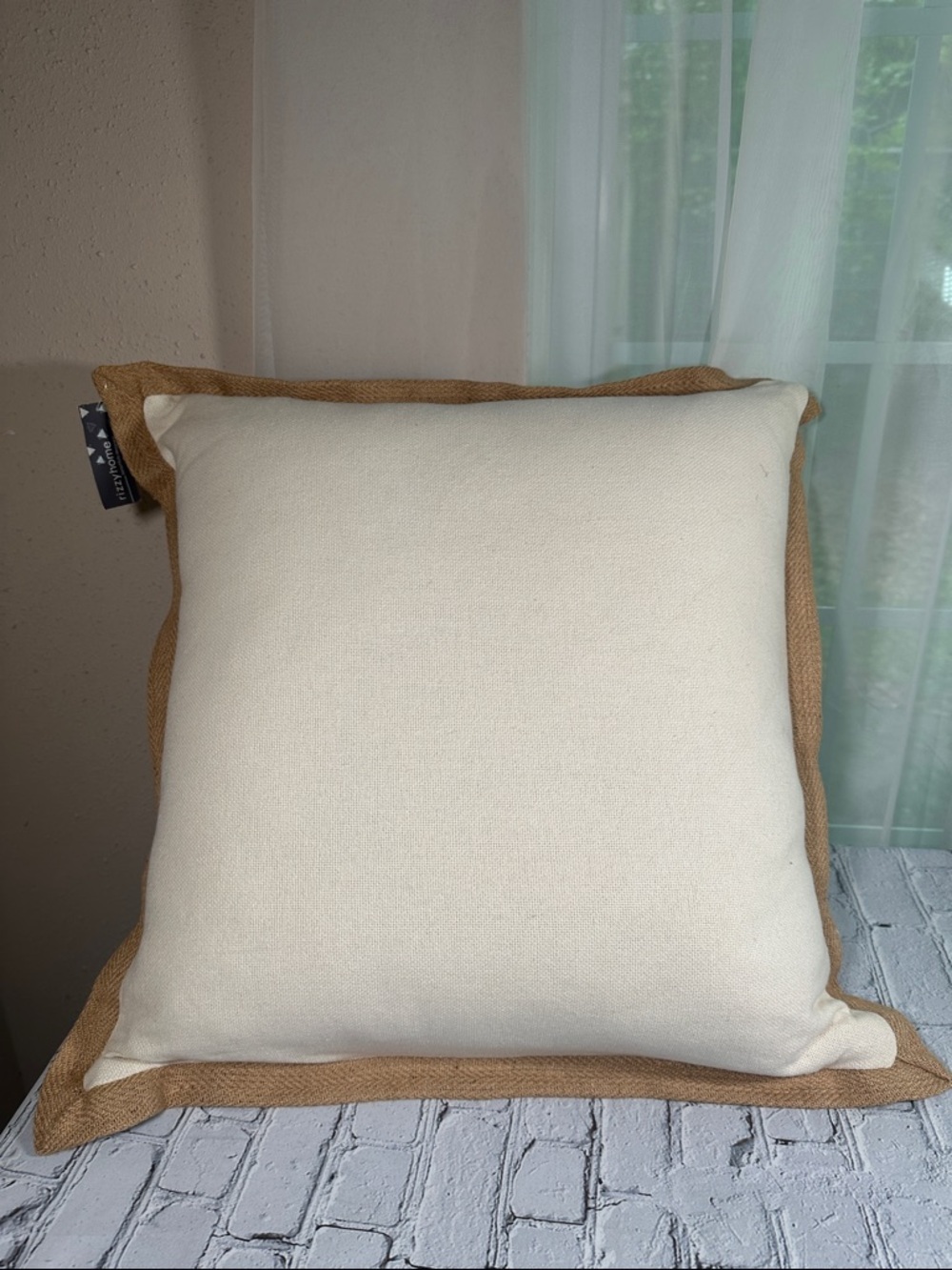 Rizzy Home Jute Canvas 22"x22" Oversized Solid Square Throw Pillow neutral cream - Picture 2 of 11